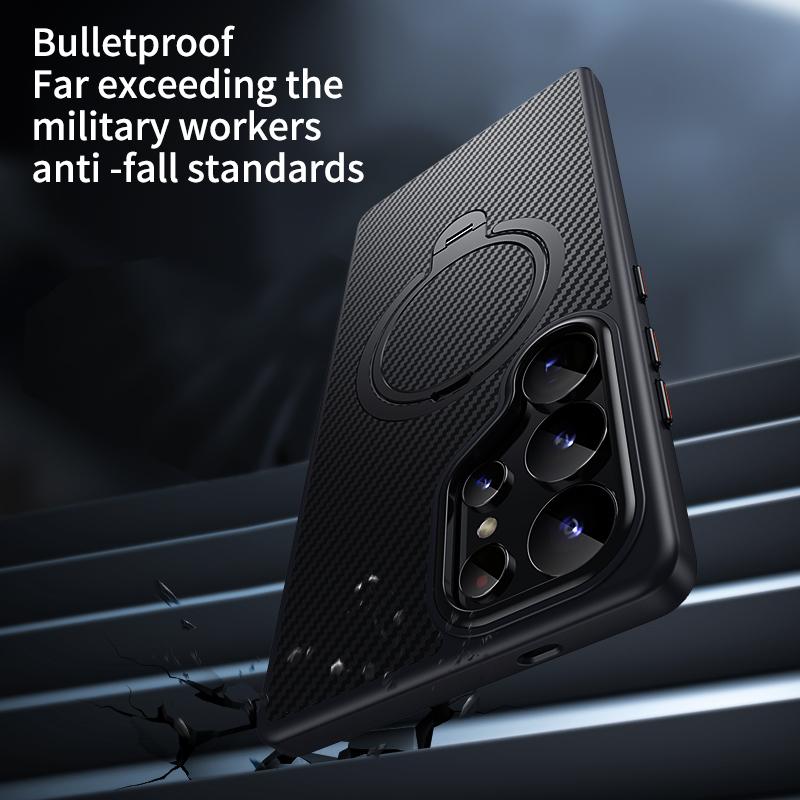 Роскошная текстура из углеродного волокна для чехла Magsafe для Samsung Galaxy S25 Ultra S24 Plus S23, жесткий металлический кронштейн из ПК, магнитный противоударный чехол для телефона