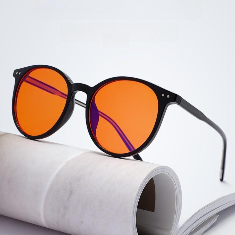 2026 New Anti-Blue Light Glasses Radiation Protection with Melatonin for Better Sleep TR90 Eyeglass Frames Wine Red Orange Lens