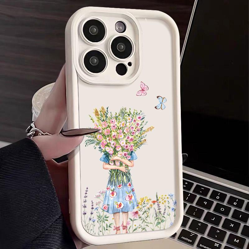 Однотонный чехол для телефона для iPhone 16 15 Plus 14 17 Pro Max 13 12 Pro 11 16e 17e С принтом цветов Ударопрочный Матовый Мягкий ТПУ Чехол