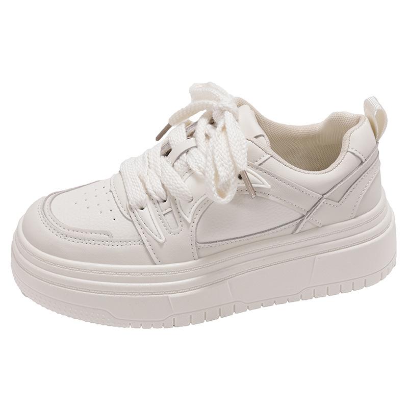 Легкие студенческие универсальные туфли на платформе для увеличения роста, белые туфли для женщин 2024 года, новые весенние туфли в стиле ретро с круглым носком
