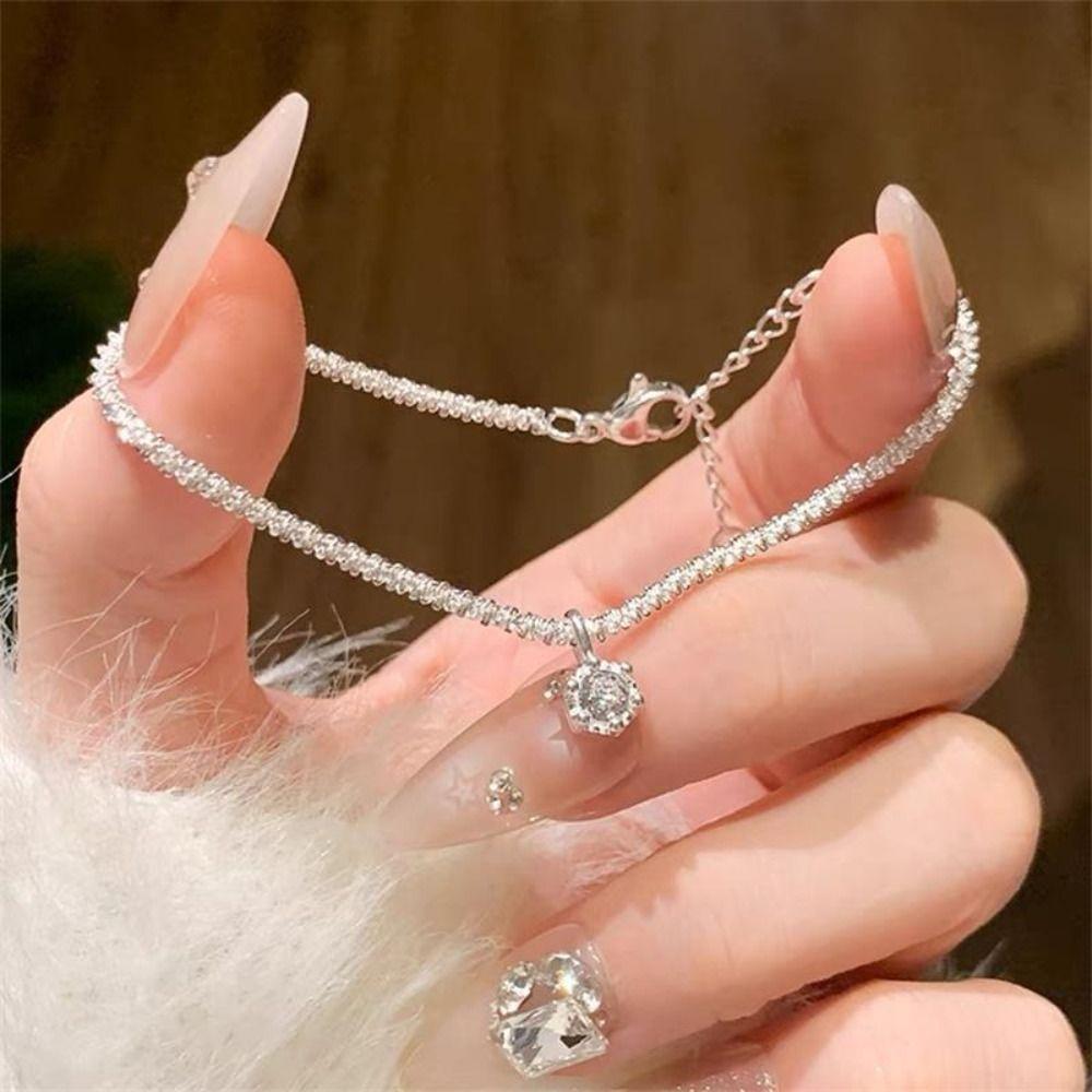 Медный женский браслет на ногу Цепочка Однотонный Стразы Цепочка на ногу Пляжный отдых