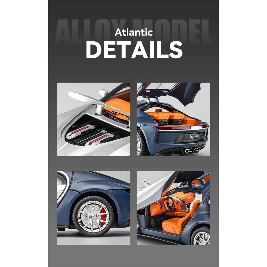 1/24 Bugatti Atlantic Alloy Sports Car Model Diecasts Metal Toy Vehicles Car Model Simulation Sound and Light Childrens Toy Gift