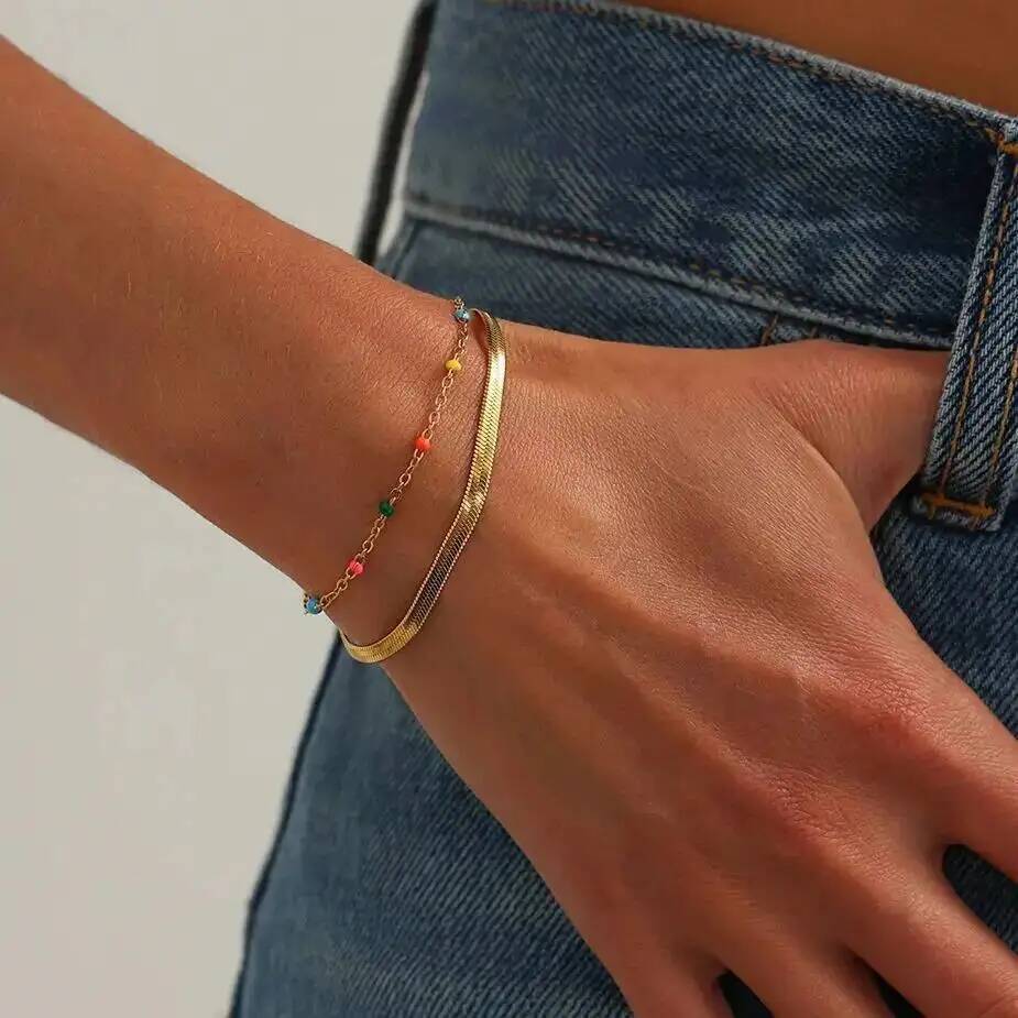 SHIXIN 2026 New Colorful Beaded Chain Bracelet Women Summer Luxury Gold Color Stainless Steel Bangles Wedding Aesthetic Jewelry