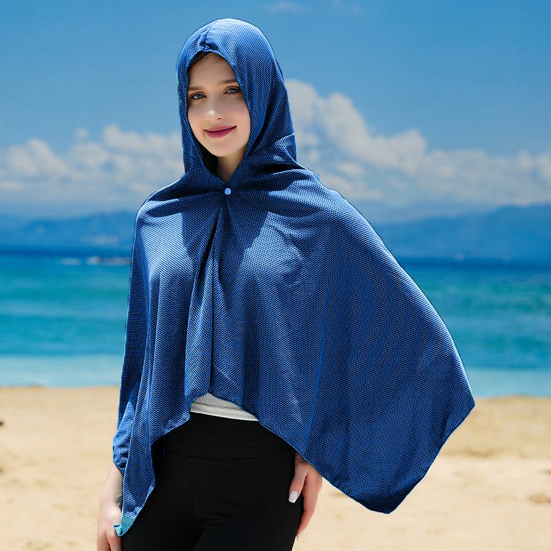 Ice Cool Beach Poncho Cover Up Quick Dry Sunscreen Clothing Oversized Hooded Towel Wrap 4-In-1 For Swimming Beach Pool Travel