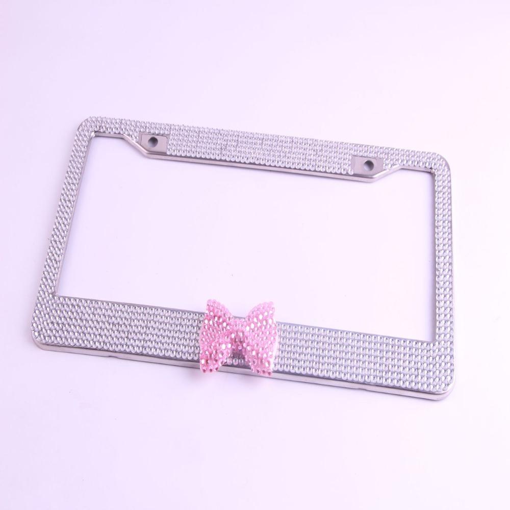 2 Pack Pink,White Bling License Plate Frame License Bracket Holder  for US Vehicle