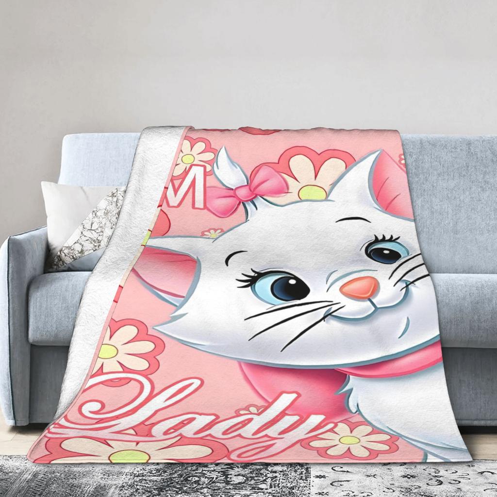Marie Cat Aristocats Blanket Fleece Summer Air Conditioning Portable Lightweight Throw Blanket for Bed Travel Bedspread
