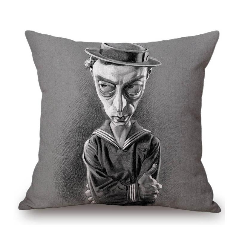 Lovely Cute Celebrity Sketch Art Classic Movie Scenic Poster Art Cotton Linen Sofa Decoration Throw Pillow Case Cushion Cover