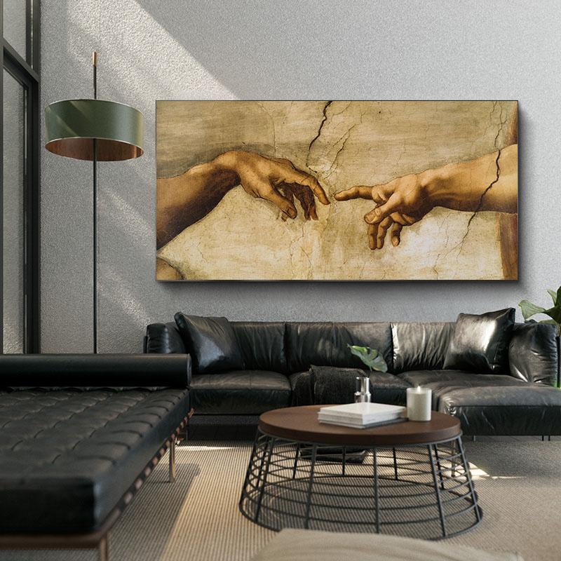 Знаменитая художественная картина на холсте «Сотворение Адама» Микеланджело, ручные постеры и принты, картины для гостиной, настенный художественный декор
