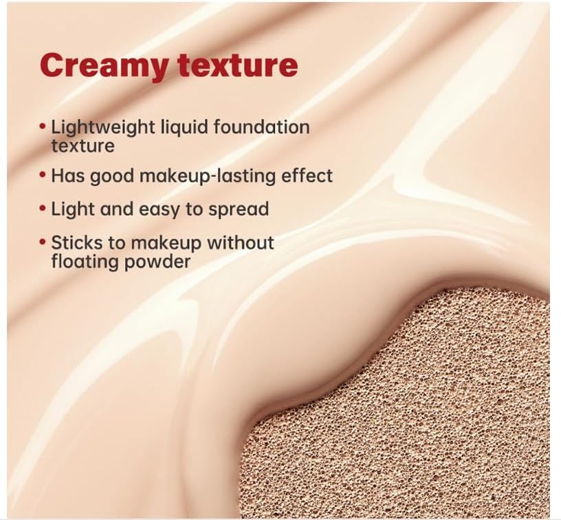 Красный кушон с тональным кремом Легкое покрытие Стойкость 72 часа Наслаиваемое покрытие Солнцепрозрачный макияж Фокусируется на поддержании текстуры покрытия, полуматовый