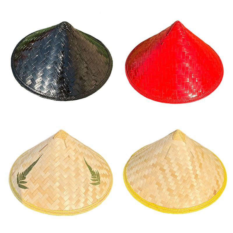 Cone Hat Retro Bamboo Rattan Fisherman Hat Handmade Weave Straw Bucket Hat Rain Dance Props Cone Sunshade Hat Plastic Bamboo Hat