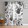 Black And White Flowers Printed Curtains Drape Sheer Tulle Home Decoration Living Room Bedroom Cortinas Chiffon Window Curtains