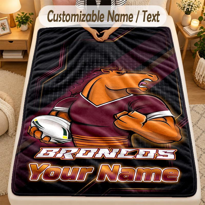Flannel BlanketBrisbane Broncos Custom Name Text Personalized Soft Warm Throw Blanket Home Decor Gift