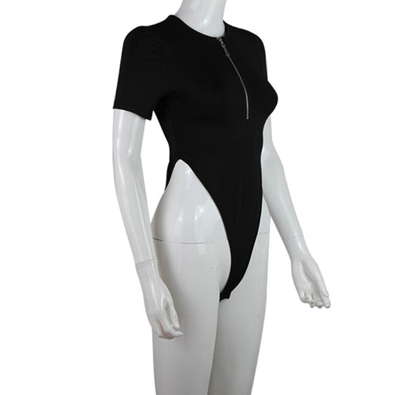 Y2K женский сексуальный облегающий комбинезон на молнии с короткими рукавами