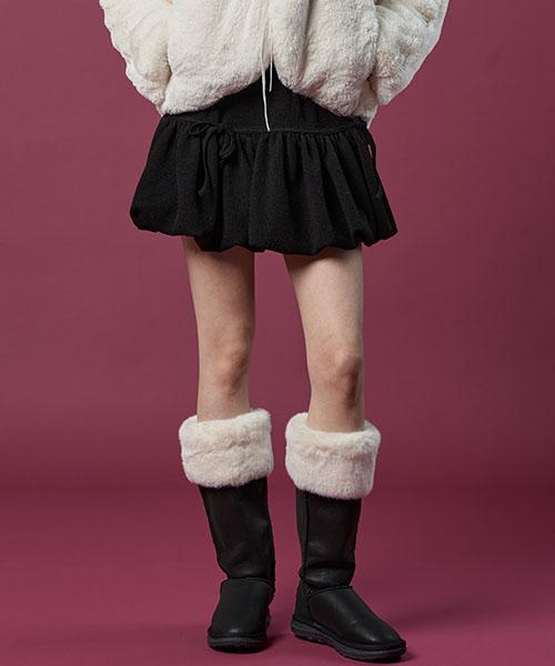 Collet Thermal Knit Balloon Ribbon Flare Elastic Waist Mini Skirt [Black] Skorts Ver.