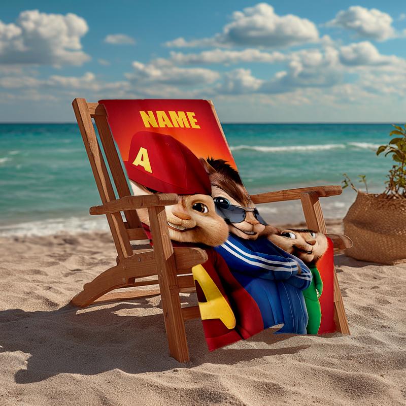Custom Name Ultra-Soft Beach Towel with Alvin and the Chipmunks Theme,Ideal for Pool - Camping, Diving - Perfect Travel Essential, Vibrant Beach Towel