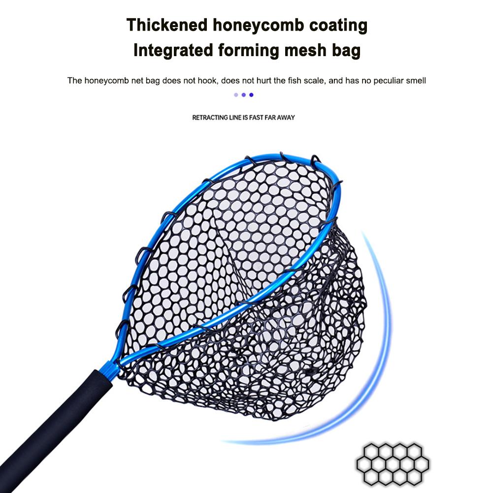 Aluminum Alloy Fishing Landing Net Trout Net Soft Rubber Mesh Fly Fishing Net with Carabiner Fishing Gifts for Men