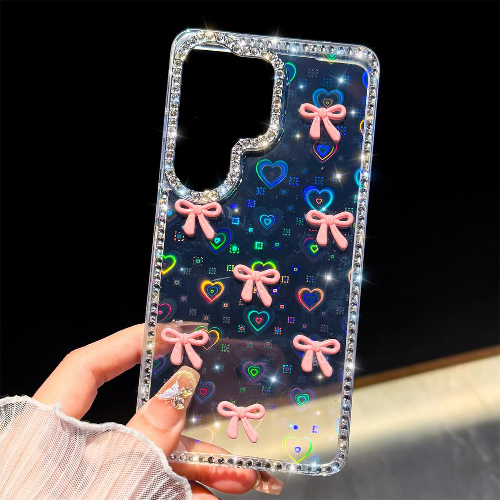 Чехол для Samsung Galaxy S26 Ultra с краем из страз, цветным декором в виде бабочки и банта, задняя крышка телефона из ТПУ + ПК, технология IMD