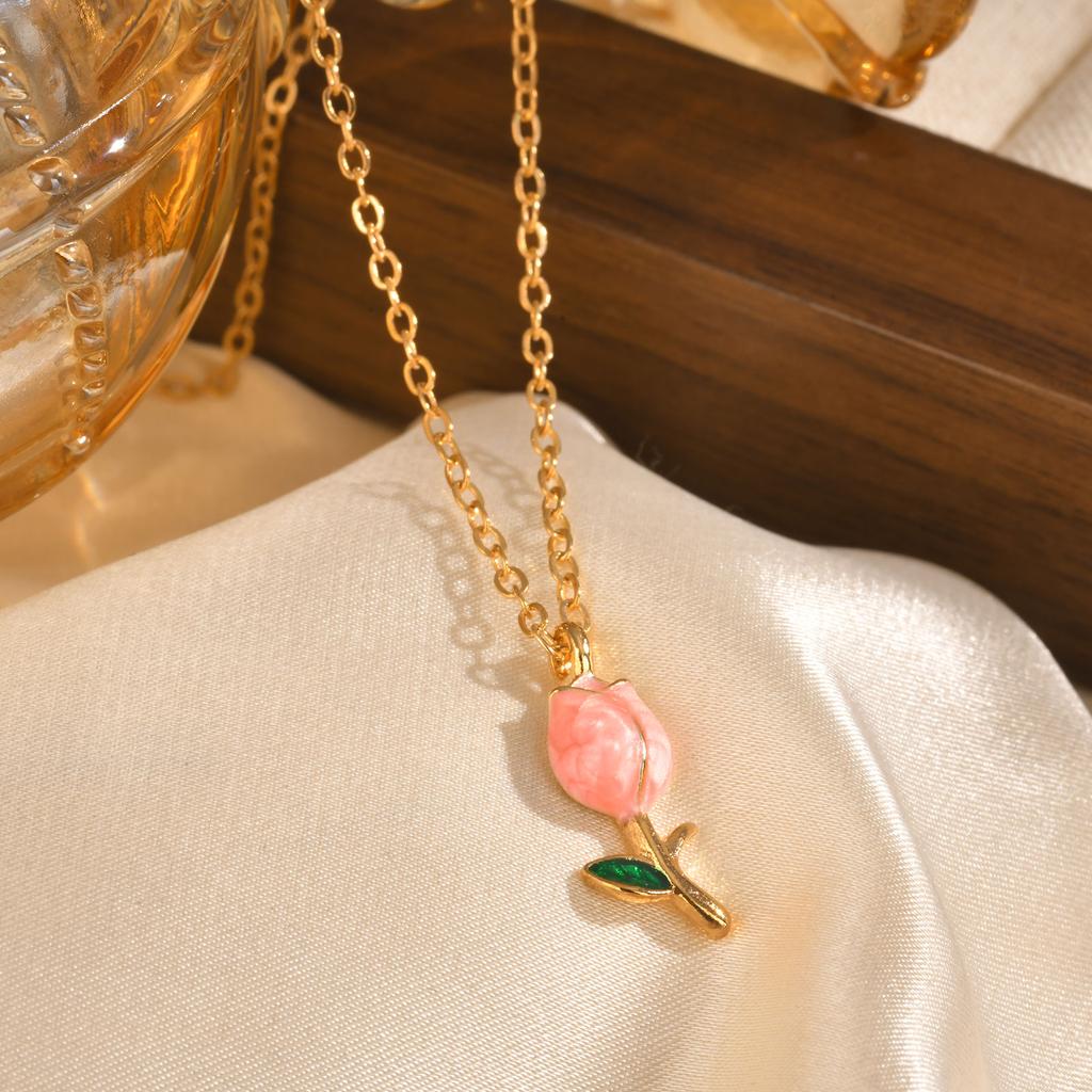 Chic Imitation Pearl Tulip Flower Bracelet for Women Elegant Gold Plated Flower Pendant Necklace Charm Metal Jewelry Gift
