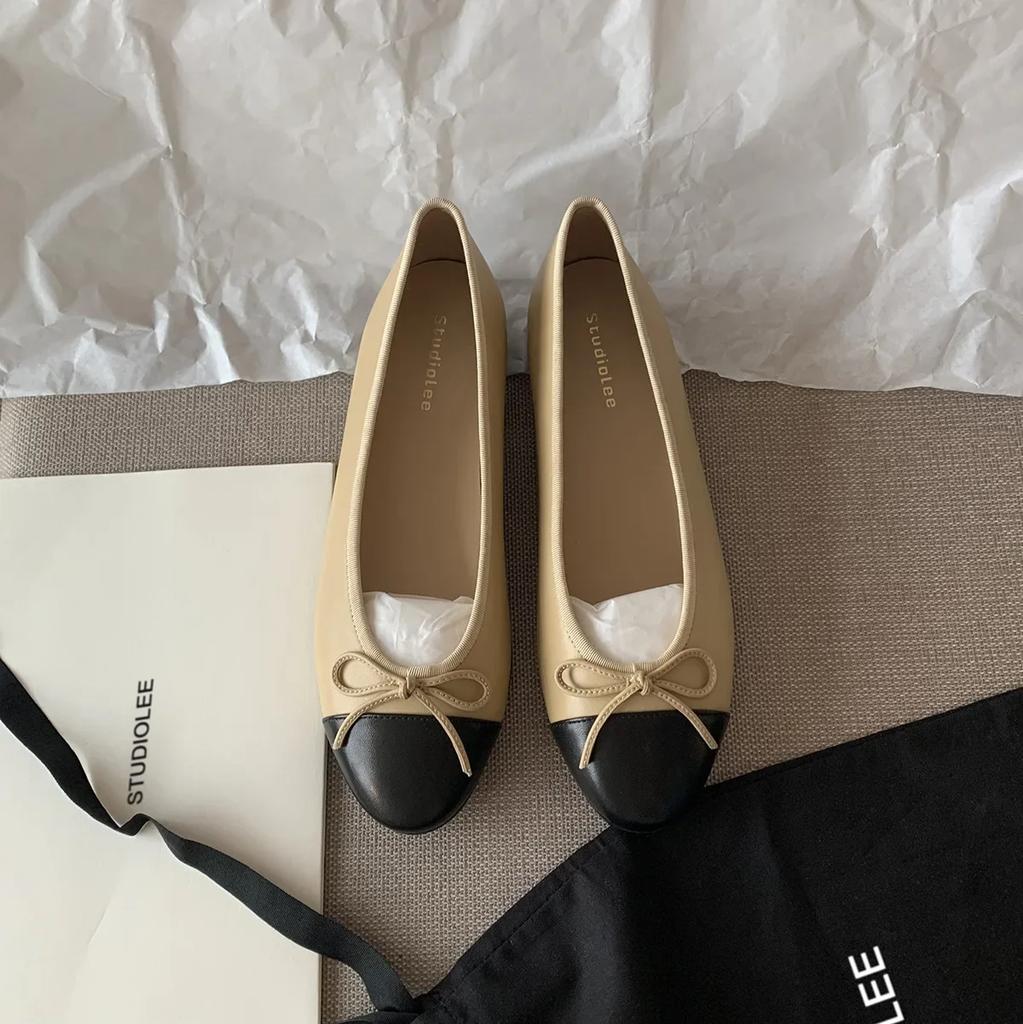 New Women's Flat Shoes Fashionable French Elegant Bow Single Shoes Round Head Shallow Mouth Soft Bottom Flat Shoes2025