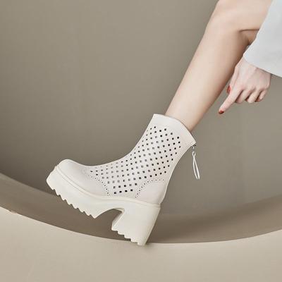 Модные высококачественные 10 см натуральная кожа женские модные сандалии обувь лодыжка дышащие летние полые мокасины мотоциклетные ботинки сапоги