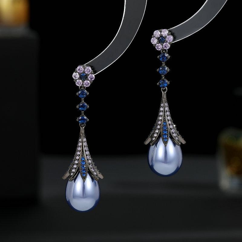 Французские винтажные элегантные серьги в дворцовом стиле с темпераментом, легкие роскошные длинные декоративные серьги-подвески с имитацией жемчуга