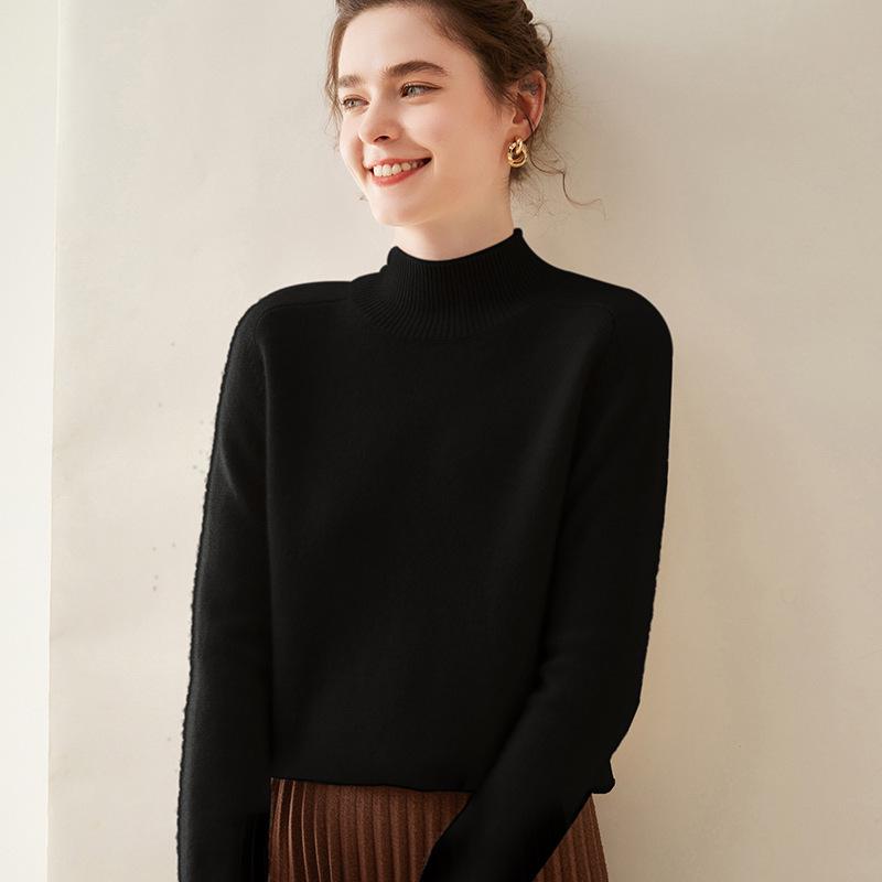 Women’s Thick Cashmere High Collar Knit Sweater – Autumn/Winter Saddle Shoulder Layer