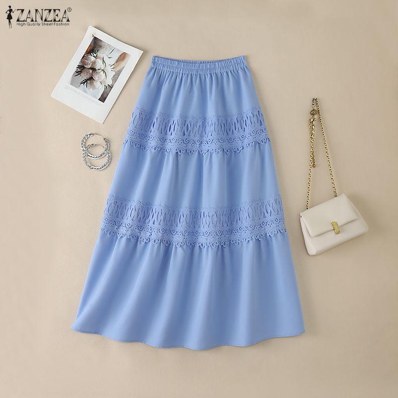 ZANZEA Женские повседневные свободные праздничные длинные юбки с эластичной талией