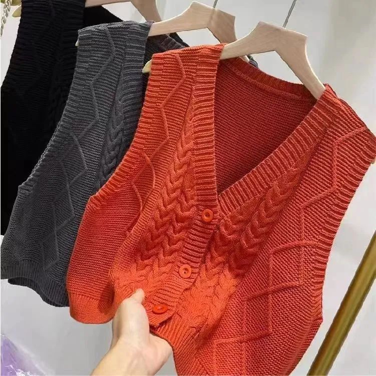 Women's High-End Fashion Knitted Vest Hollow-Out Crocheted Style Outer-Wear Sweater Vest