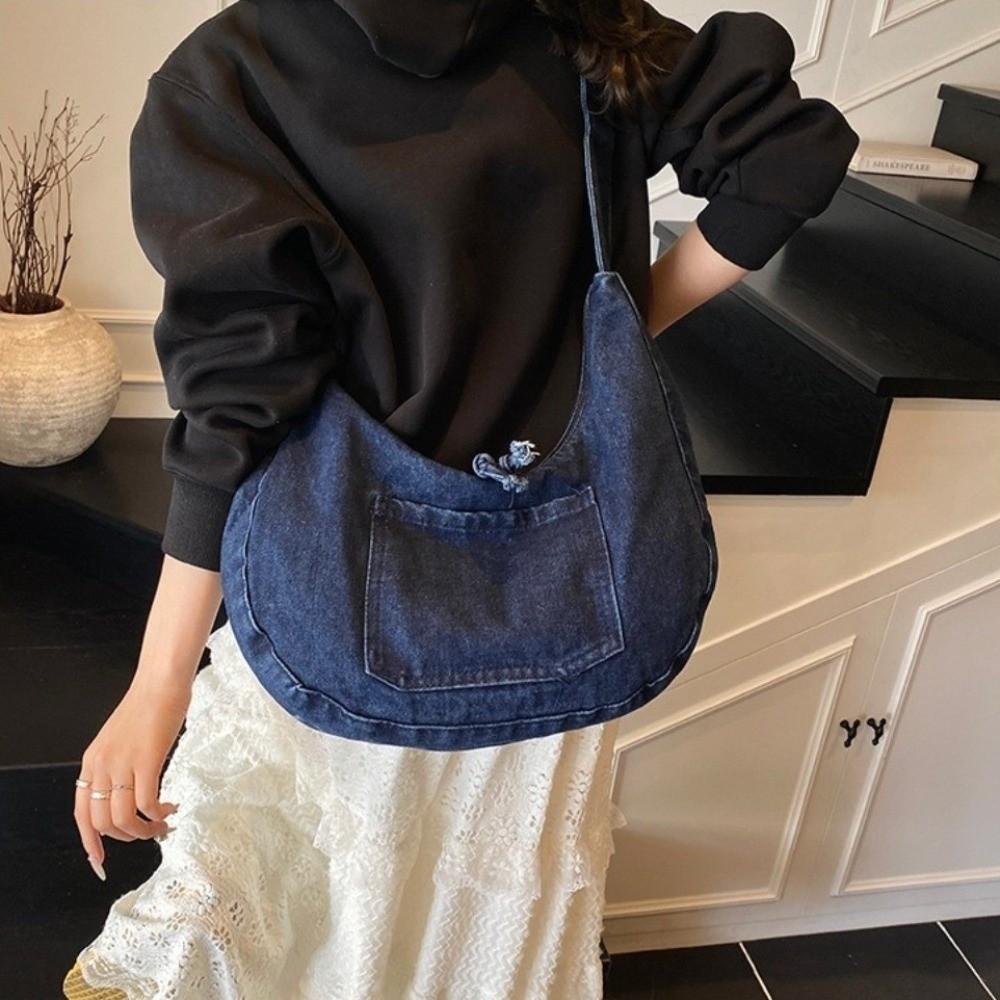 Versatile Denim Shoulder Bag Large Capacity Satchel Bags Trendy Cross Body Bag Female