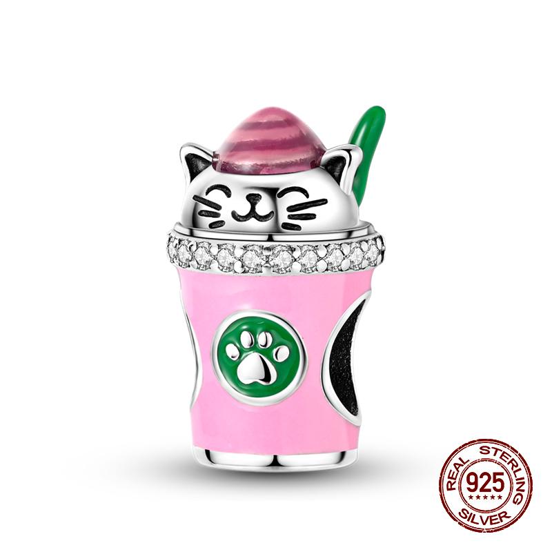 Real 925 Sterling Silver Chocolate Pizza Cake Fries Food Charms Beads Fit 925 Original Bracelets DIY Cute Jewelry Gifts