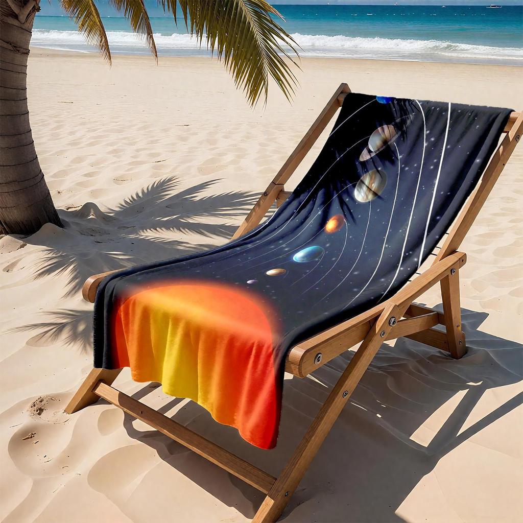 1pc Solar System and Planetary Orbits 2D Printed Microfiber Beach Towel, quick dry super absorbent. Great for beach, pool
