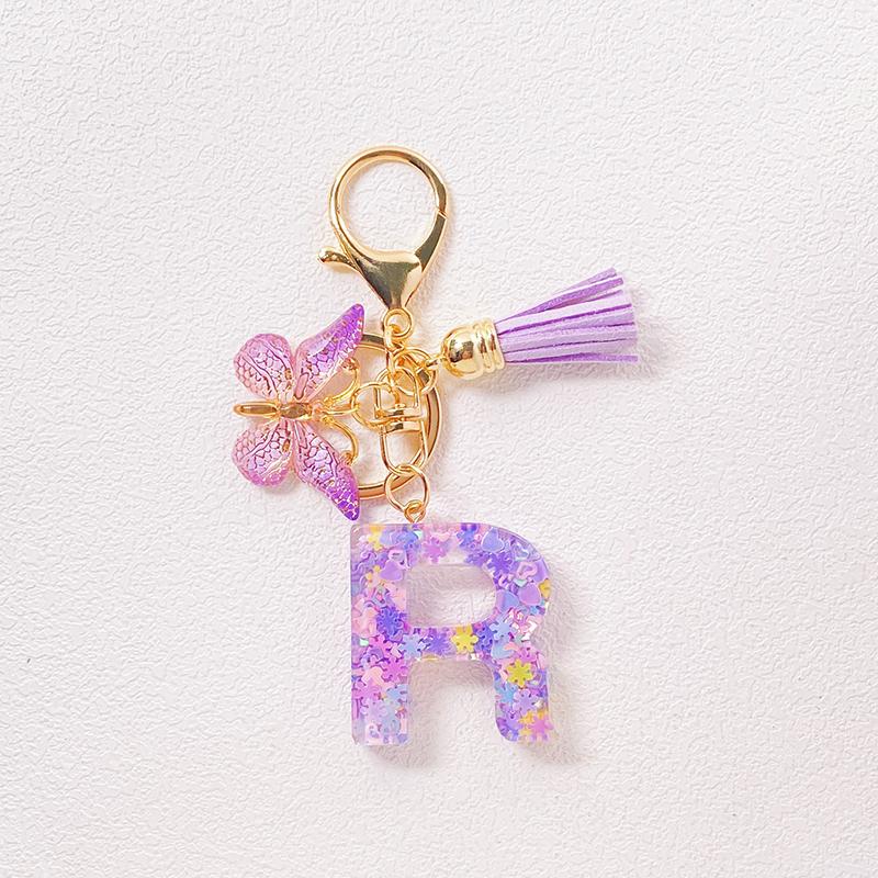 Able Purple Letter Keychain Sequin Butterfly Tassel Pendant Keychain Exquisite Backpack Decoration Accessories Gifts