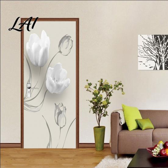 Home Decor Door Wrap 3D Sticker Self-adhesive Modern Retro Cover Waterproof PVC Sticker Decal for Bedroom Decor 30 x 79 Inches