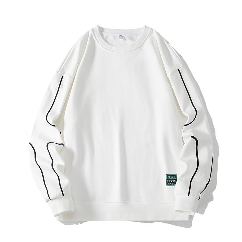 Большой размер свитер мужской весна и осень новый свободный длинный рукав футболка свободный тренд плюс толстый низ рубашка мужской