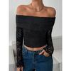 Women's Floral Lace Off The Shoulder Tees Long Sleeve Shirts Tight Fitted Going Out T-Shirt Crop Tops