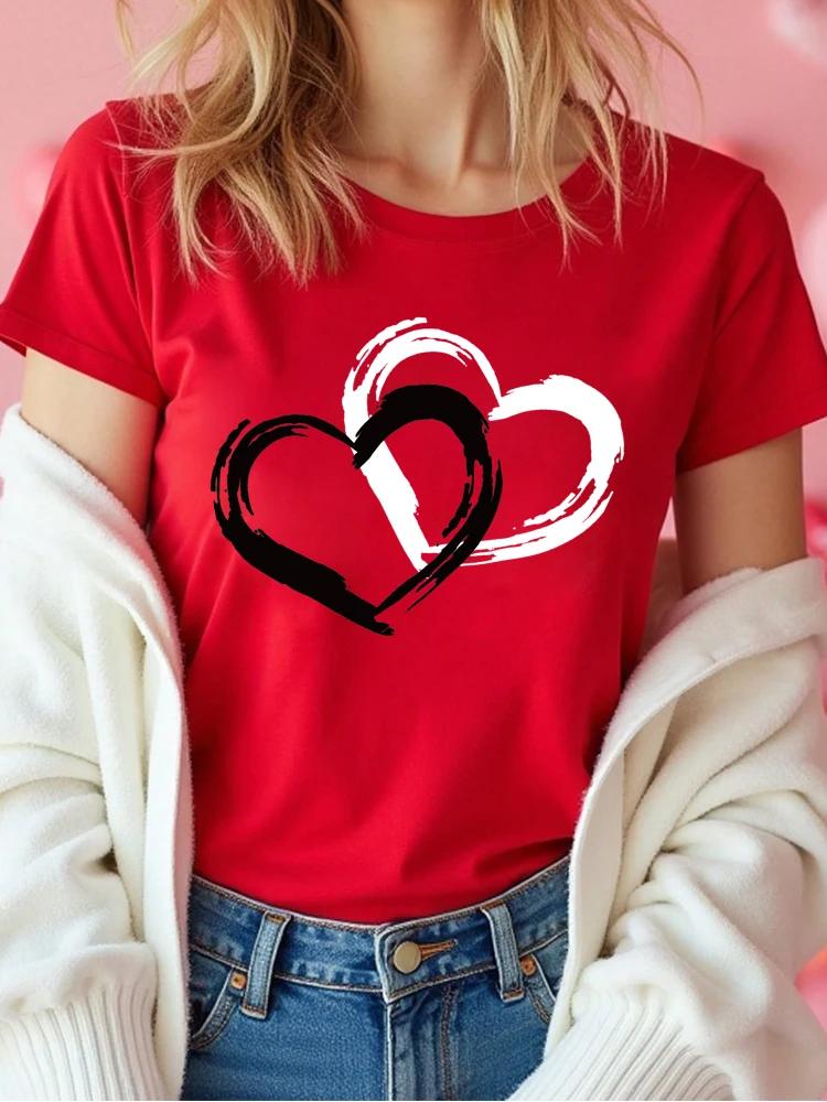 Fashion Love Heart Printed Summer Women T Shirt Casual Graphic Clothes Female Shirt Short Sleeve Lady Streetwear Tee