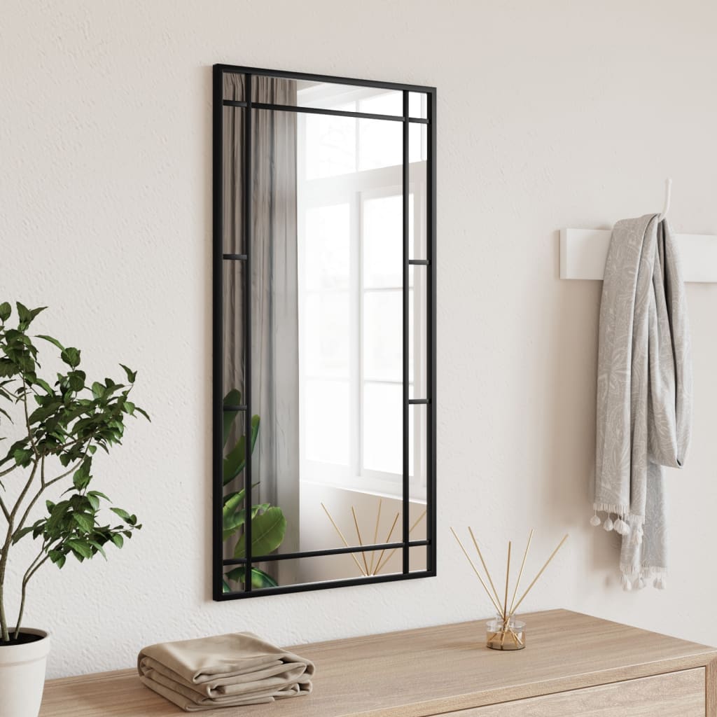 Vidaxl Lustro Ścienne, Czarne, 40X80 Cm, Prostokątne, Żelazo