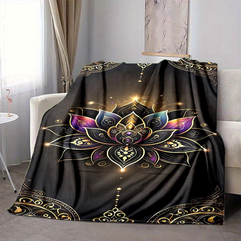 1pc Lotus Mandala Blanket, Lightweight Flannel Throw For Sofa, Bed, Travel, Camping, Livingroom, Office, Couch, Chair