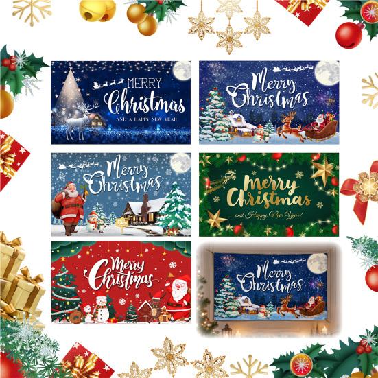 Xmas Photo Booth Prop Christmas Banner, 71x43 Inches Santa Sleigh Reindeer Snowman Backdrop for Winter Wonderland Reusable Holiday Party Decorations,