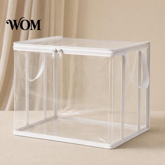 Book Storage Organizer Clothes Bag, with Lid And Handles, Large Capacity Dustproof Bag Organizer, Transparent PVC Container for Toys Student Textbooks