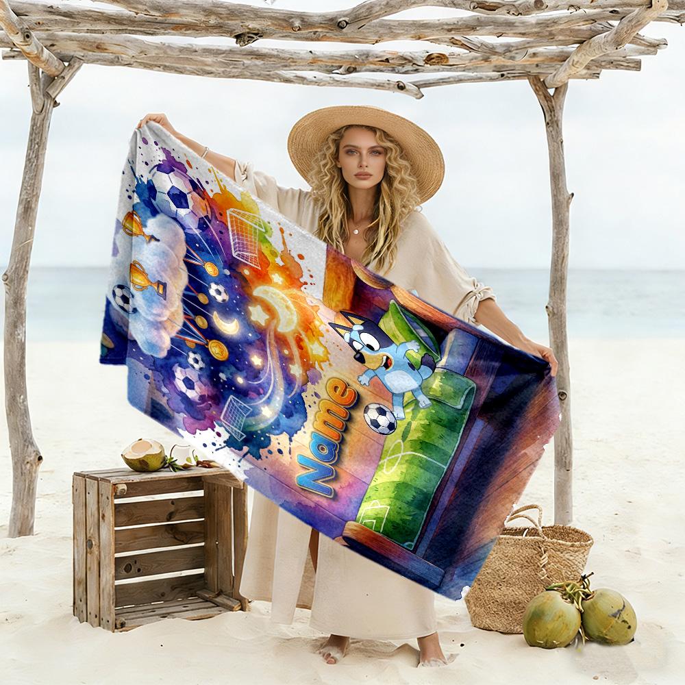 Beach Soccer Fun Personalized Name Beach Towel Soft Durable Quick-Dry Perfect for Traveling Yoga Camping and Swimming