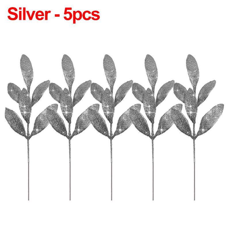 1/20 шт. Рождественские искусственные блестящие листья, поддельные ветки листьев растений, рождественское украшение для елки, свадебная вечеринка, украшение для вазы для дома