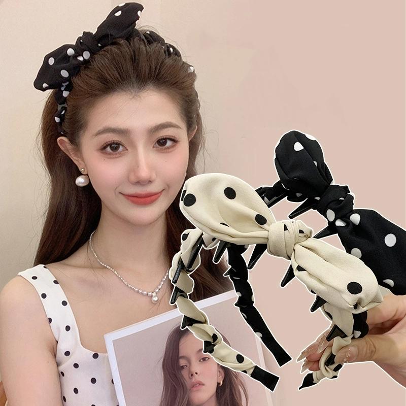 Elegant Polka Dot Bow Toothed Hairband For Women Girls Sweet Hair Ornament Headband Hair Hoop Hair Accessories Gift