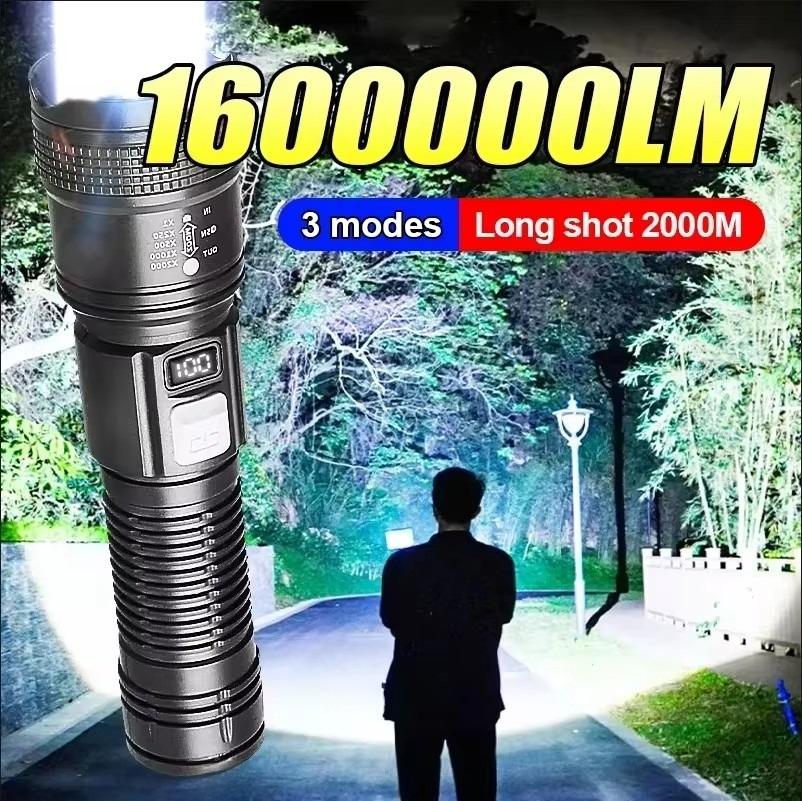 1600000 лм супер яркий фонарик USB перезаряжаемый светодиодный фонарь дальнего действия тактический фонарь для кемпинга и рыбалки