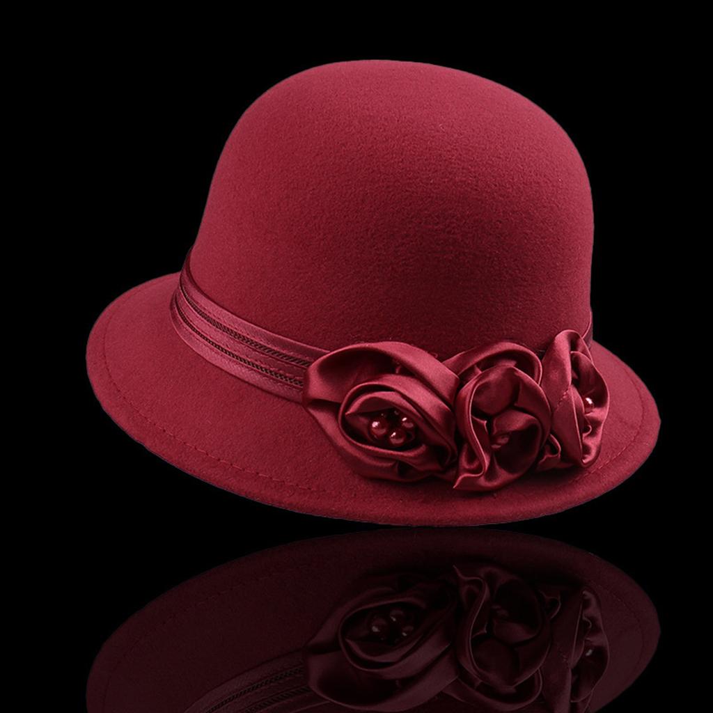 Fashion Fedora Cap Bowler Hat for Women 1920S Flapper Costume Wool Hat Cocktail Party Cap Winter Autumn Warm Headpiece
