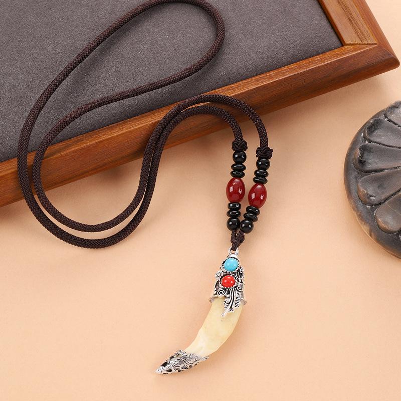 Винтажное плетеное ожерелье «гусиная лапка» мужское и женское длинное нишевое персонализированное ожерелье-подвеска «волчий зуб» свитерная цепочка аксессуары