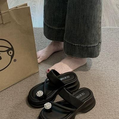 Темпераментные модные сандалии со стразами, женские летние новые, для выхода в свет, прямая поставка для невысоких, сандалии на толстой подошве