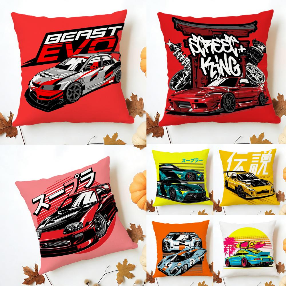 sports car illustration Cushion Cover Washable Linen comfort Soft for Sofa Bed Cozy Home Room Decor