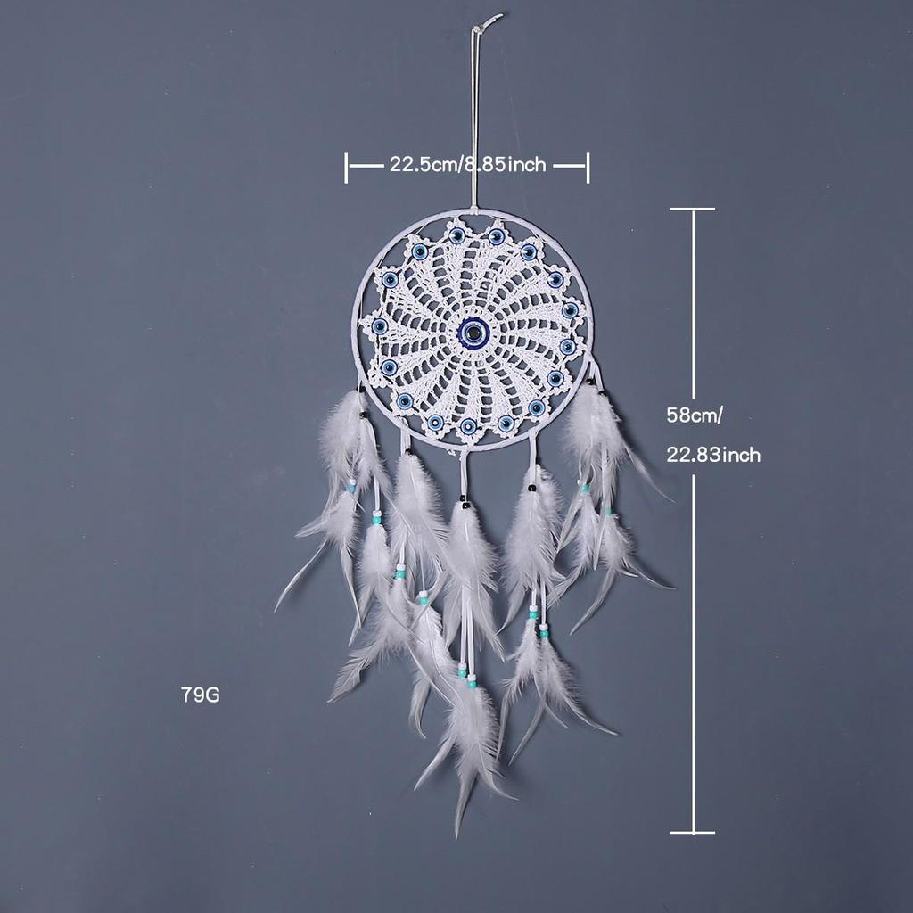 Evil Eye Feather Dream Catcher Pendant - Handmade Decorative Woven Craft
