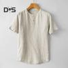 Мужская летняя рубашка с воротником-стойкой, тонкая, свободная, с короткими рукавами, однотонная, на пуговицах, средней длины, повседневная футболка для школы, офиса, улицы